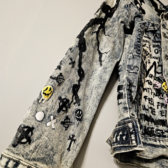 Smoke Rise Dnm Co. Adult Size M Distressed Painted Graffiti Denim Jean Jacket - Picture 6 of 14
